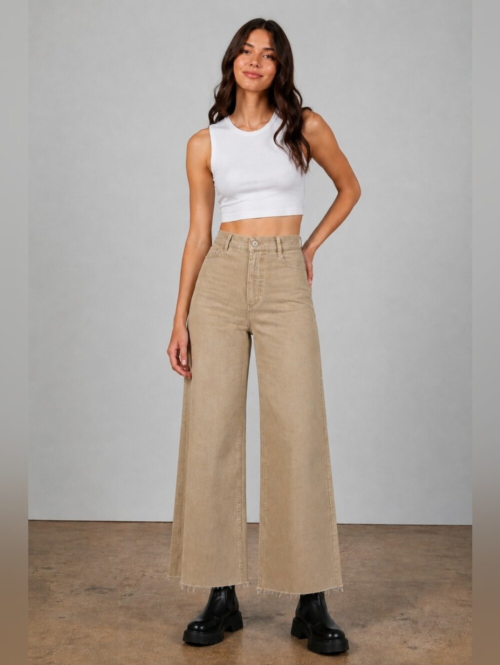 ❤️ NWOT! ZARA HIGH RISE WIDE LEG MARINE JEANS IN TAN, 6 (28)